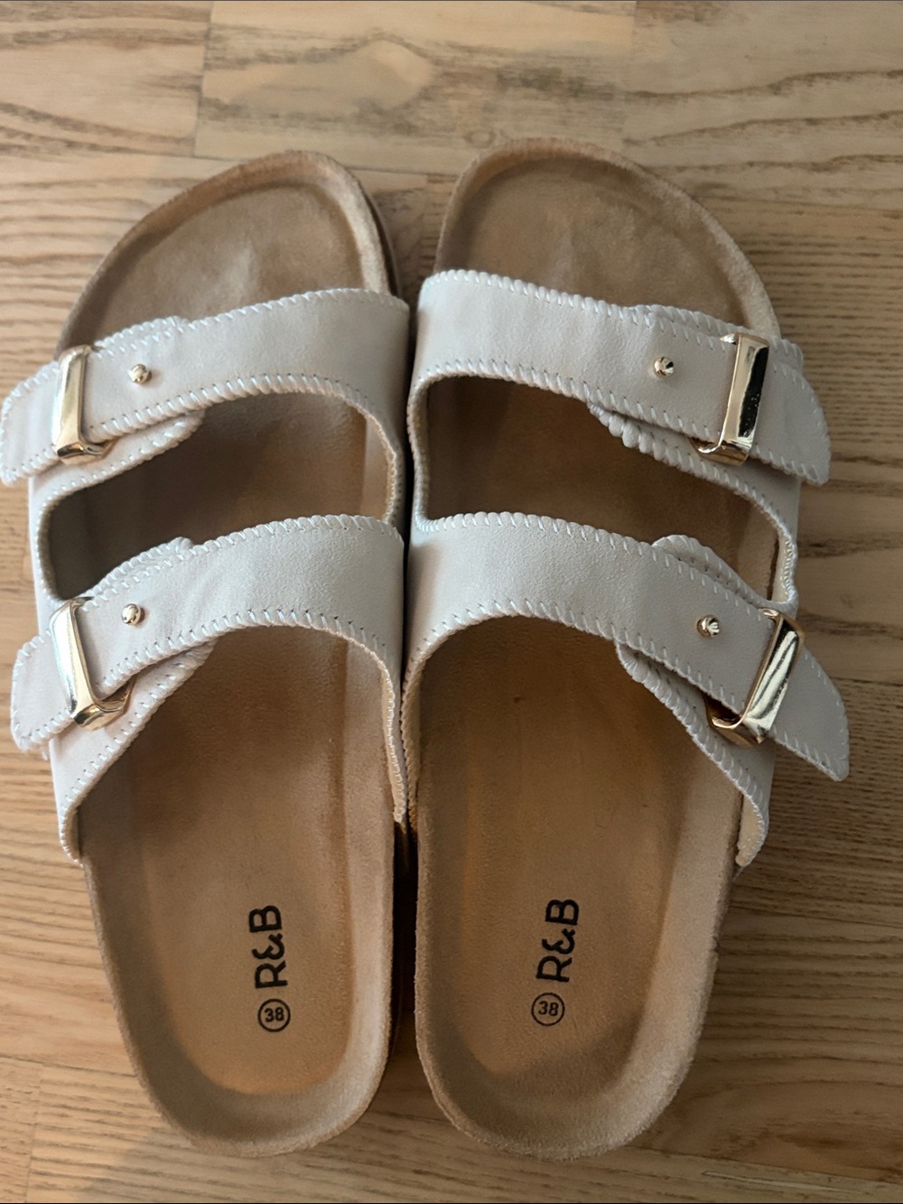 Women's Cream Double-Strap Slide Sandals